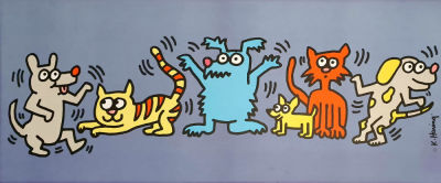 קיט הרינג Keith Allen Haring -1958-1990 - חתולים וכלבים. פלקט , חתום בפלטה , 120X60 ס"מ, מוצמד 