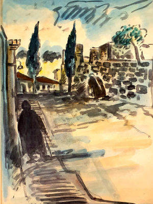 דוד הנדלר David Hendler - L'eleve Dargelos Masque. אקוורל איכותי , חתום, 50X35 ס"מ