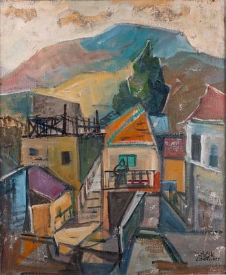 יעקב איזנשר - צפת. שמן על בד , חתום 48X35 ס"מ, ממוסגר