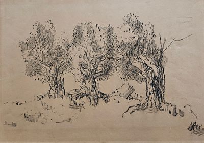 Leopold KRAKAUER (1890-1954) - עצי זית בהרי ירושלים. Charcoal 
Original artwork 
Certificate issued 
