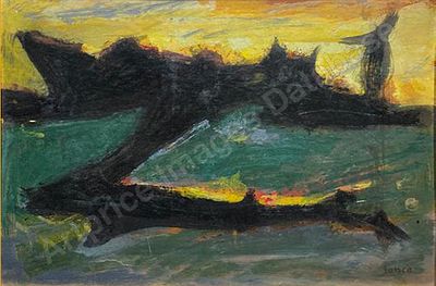 Marcel Janco-(1895-1984) - Sea Landscape. Oil on carton, 50x 34 cm, signed and framed