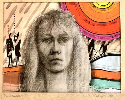 אמן בלתי מזוהה - נערה. רישום ואקוורל , חתום ומתוארך 21X35 ס"מ.