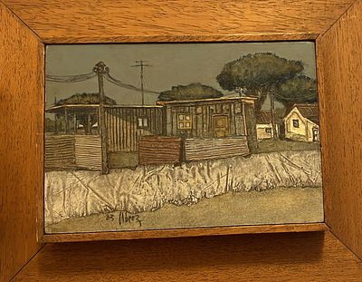 אמן דרום אמריקאי בלתי מזוהה - שמן על לוח, חתום "UBRES", ממוסגר במסגרת עץ נאה. גודל: כ-30X20 ס"מ.