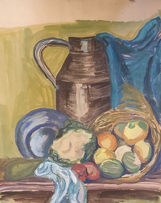 Abraham Melnikoff (1892-1960) - דומם עם כד ופירות , שנות ה-20. Abraham Melnikoff (1892-1960) was a 