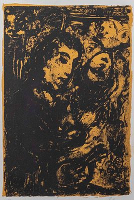 (Marc Chagall, 1887-1985) - Self-Portrait, Ochre Background (1970) 
Lithograph/Arches 
31 x 21 cm 
