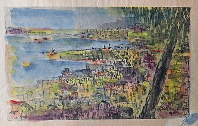 מנחם הלהולץ-אור-Menachem Helholz-or &middot; (Israeli, 1911–2008) - מפרץ חיפה. טכניקה מעורבת , כ-25X20 