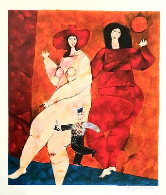 Harry Guttman (1933-2015) - Two Women an a Clown
(Timp fericit). Timp fericit 
Chromolithograph 
60 