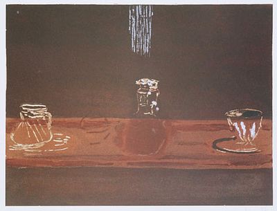 יגאלעוזרי YIGAL OZERI - טבע דומם, 1999. תחריט בצבעים, כ-65X50 ס"מ. ממוסגר חתום בעיפרון מתוך מהדורה 