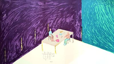 פנחס כהן גן (נ.1942) - ללא כותרת 
ליטוגרפיה צבעונית גדולה ומרשימה, 75x104ס"מ , חתומה בעיפרון וממוספרת.