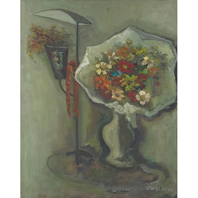 Stera Barchan (Lodz 1893 - Paris 1990) Paris school - Flowers with Street Parisian Torch. Post 