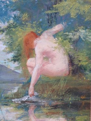 Horace Henry Cauty (1846-1909 - Nude by the River. Watercolor, 26.5x20.5 cn. 
Painter of genre 