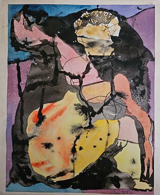 בלה באן - Bela Ban (1909-1972)-Hungarian-B&aacute;n B&eacute;la - מופשט, 1959. Ink and watercolor 30X23 cm 