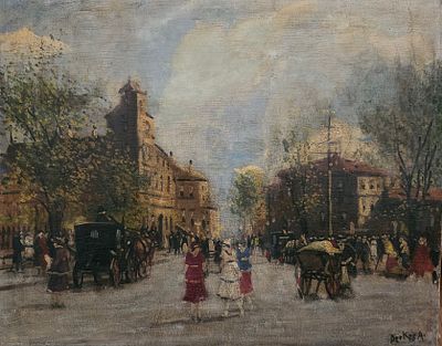 Antal Berkes (1874–1938) Hungarian - Street in Budapest. Oil on canvas, 40X50 cm, signed 
Antal 