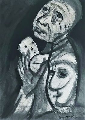 אוזיאש הופשטטר - דמויות. רישום דיו, 35X25 ס"מ, חתום וממוסגר 
הופשטטר היה צייר יהודי פולני-ישראלי; 