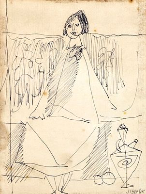 אברהם נתון (נתנזון)-ABRAHAM NATON - אישה יושבת, 1952 בקירוב. עיפרון, חתום. 12X10 ס"מ. 
אברהם נתון 