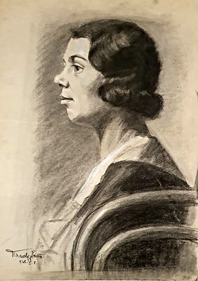 -Janos-TISZAVÖLGYI, JÁNOS-אסכולה הונגרית (1906-1996) - דיוקן אישה. פחם וגיר לבן, 60X40 ס"מ, חתום
