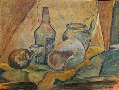 סימה בנארי- SIMA BENARI - דומם. שמן על בד, חתום, 57X70 ס"מ, ממוסגר במסגרת נאה.