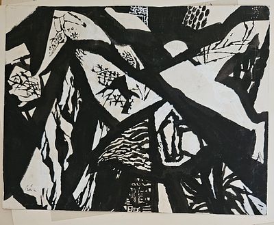 בלה באן - (1909-1972)Hungarian-Bán Béla - קומפוזיציה, שנות ה-50. דיו וגואש לבן , חתום, 22X28 ס"מ