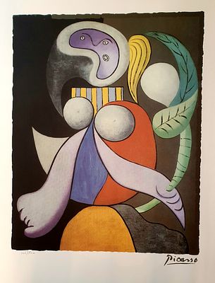 Pablo Picasso-פאבלו פיקאסו - אישה. הדפס ליטוגרפי חתום בפלטה ממוספר בעיפרון מתוך מהדורה של 500 
