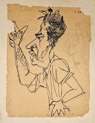 Marcel JANCO (1895-1984) - The Leader Meir Yaari ( circa 1950). Ink 
Original artwork 
Certificate 