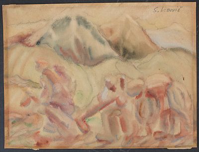 Lebovic S- ס. לבוביק -אמן סרבי שנות ה-30 - פועלים בכביש. אקוורל, 36X25 ס"מ, חתום