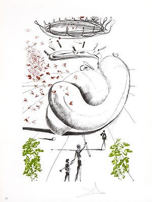 Salvador DALI (1904-1989)-סלבדור דאלי - Moscas (Colibri) (1973). ליטוגרפיה, חתומה בעיפרון , מסומנת 