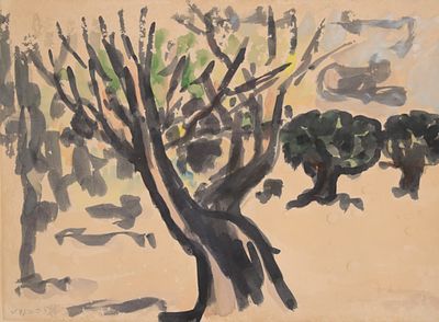 דוד הנדלר 1904-1984 - חורשה. אקוורל, חתום, 50X35 ס"מ. 
דוד הנדלר נולד בעיר קייב שברוסיה (לימים 