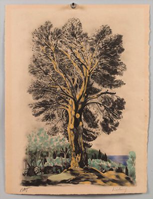 Mo&iuml;se KISLING (1891-1953)- מואז משה קיסלינג - עץ-Die Kiefer / The Pine, um 1932. תחריט צבוע ביד 