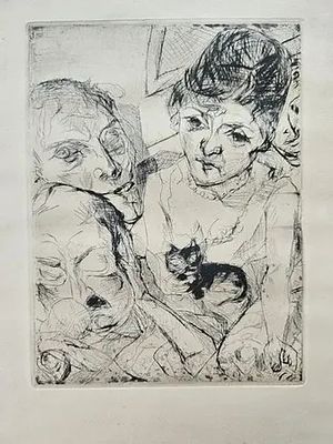 Max BECKMANN (1884-1950)- מקס בקמן - 'Der Abend (Selbstbildnis mit Battenbergs)' 1916, 1966. תחריט 