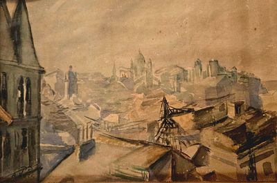 1884 - 1974. Elsa Beck- אלזה בק - עיר אירופאית. אקוורל, 45X35 ס"מ, חתום . 
הציירת אלזה בק נולדה 