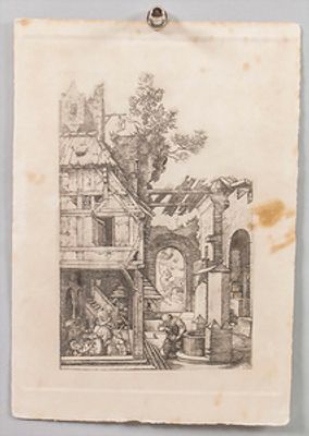 Albrecht D&Uuml;RER (1471-1528)-אלברכט דירר - לידת ישו. הדפסה מאוחרת, של תחריט של האמן אלברכט דירר. 