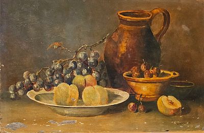 Marcus ("Mark") Waterman (1834 – 1914) American painter, - מרכוס ווטרמן. - דומם עם פירות. שמן על 