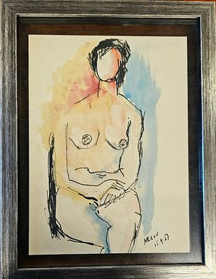 מיכאל ארגוב Michael Argov (1920, Austria – 1982, Israel) - עירום, שנות ה-50 
אקוורל ממוסגר וחתום. 