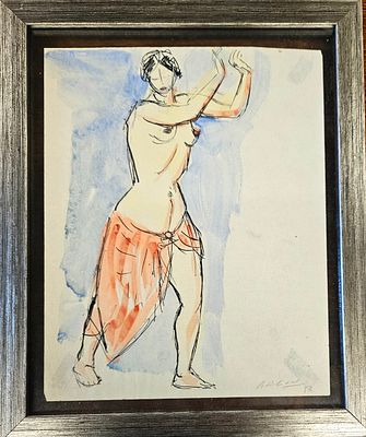 מיכאל ארגוב Michael Argov (1920, Austria – 1982, Israel) - עירום, שנות ה-50 
אקוורל ממוסגר וחתום. 