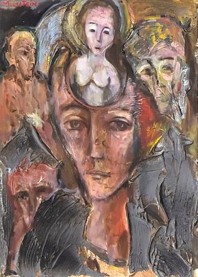 צבי מילשטיין Zvi MILSHTEIN (1934-2020) - דמויות. שמן על בד, חתום, 46X34 ס"מ, ממוסגר 
Zvi Milstein 
