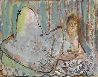 יחזקאל שטרייכמן - Yechezkel Steichman (1906-1993) - אשה שוכבת. שמן על בד חתום ומתוארך 1959. חתום 