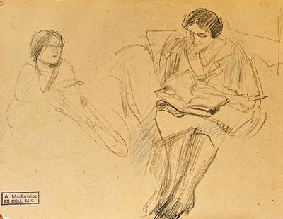 -Arthur MARKOWICZ (1872-1934)) - Two Women, 1924. Pencil , 17x 14 cm. stamp signature of the estate 