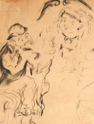 Issachar Ber RYBACK (1897-1935) - Jewish Couple(1920). Charcoal 
Original artwork 
Signature 
lower 