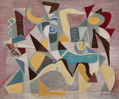 מרדכי אריאלי - Mordechai Arieli (1905-1993) - Composition, The 60'. oil on canvas, 70X50 cm, signed 