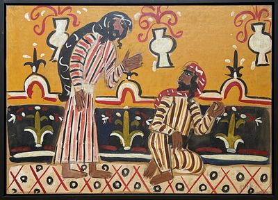 Lubin Arie 1897-1980 - Oriental Figuers. Mixed media and oil on paper laid on canvas, 50X69 cm, signed.