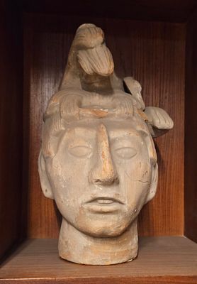 Mexico Peru Aztec Clay Figure Sculpture Pottery Hand Made Terra Cotta - Pakal head of the ancient 