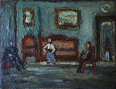 משה קסטל- Moshe Castel - שבת בצפת. שמן על בד, חתום, 27X35 cm 
מוצג בתצוגת הקבע של מוזיאון קסטל