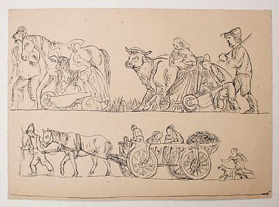 B&eacute;la K&Aacute;D&Aacute;R (1877-1956) - B&eacute;la K&Aacute;D&Aacute;R (1877-1956), 'Travelling farmers' 
Technique: Ink drawing on 