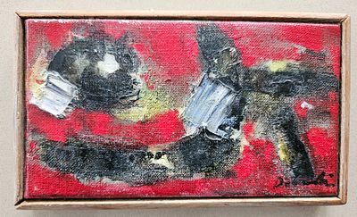 Jun DOBASHI (1910-1975)-Japanese - Composition in Red and Black(1961). Oil/canvas 
10 x 18 
cm 