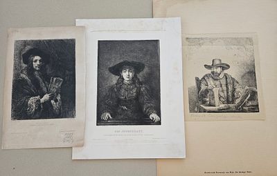 Rembrandt Harmenszoon van Rijn; - 3 etchings. תחריטים, מידות שונות , מצב סביר , נושאים את שם העבודה 
