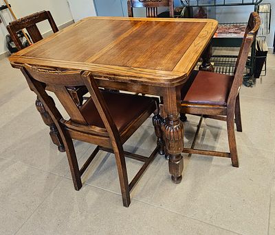 English antique Solid oak dinning table with 4 metching chairs-circa 1900 - English antique Solid 