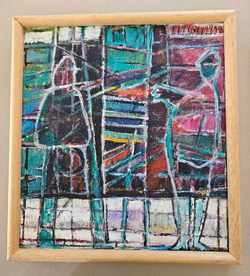 משה טמיר - דמויות. שמן על בד , חתום , 33X30 ס"מ , ממוסגר, נושא שם העבודה מאחור.