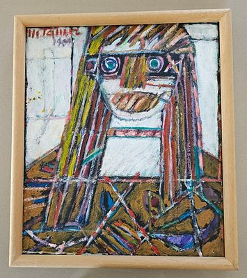 משה טמיר - מונה ליזה. שמן על בד , חתום , 33X39 ס"מ , ממוסגר, נושא שם העבודה מאחור.