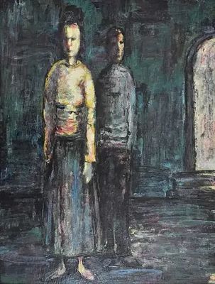 Mosh&eacute; Elazar CASTEL (1909-1991) - Man and Woman. Painting 
Oil/canvas 
Original artwork 