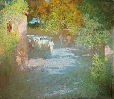 Сухоруких Анатолий Иванович, "Матросский спуск", 2003 г., 70х80 см, холст/масло. Сухоруких 